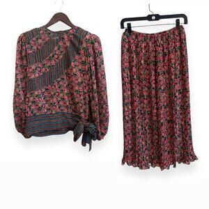 Vintage Diane Freis 2-Piece Printed Boho Skirt Set Size Medium